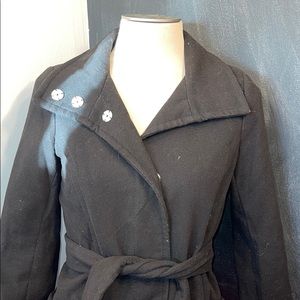 Black H&M Wool Belted Coat With Pockets.